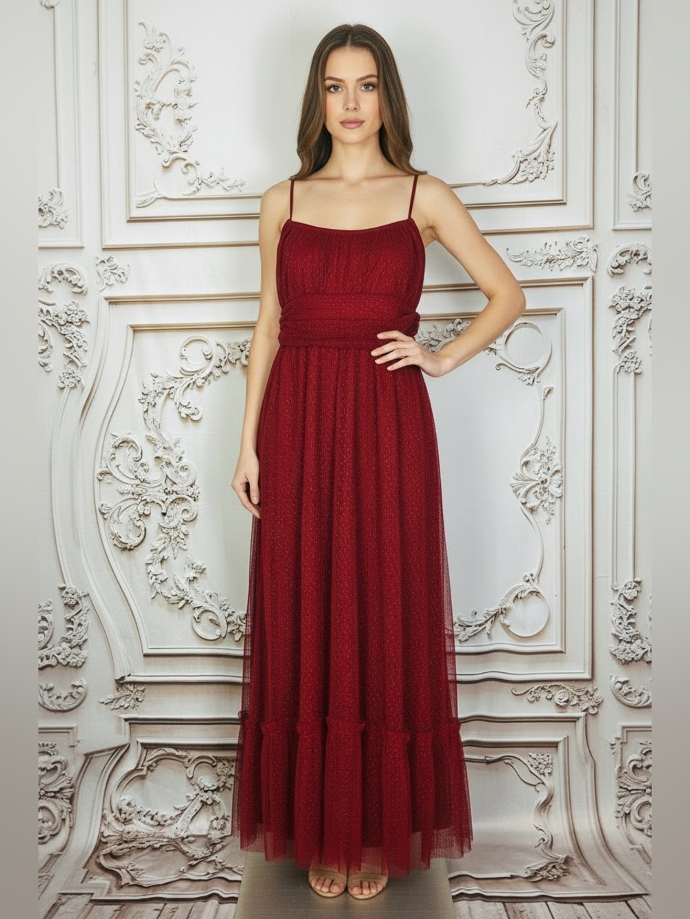 Blu Pepper Wine Spaghetti-Strap Maxi Dress